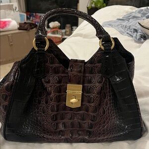 Elegant Brown Crocodile-Embossed Handbag